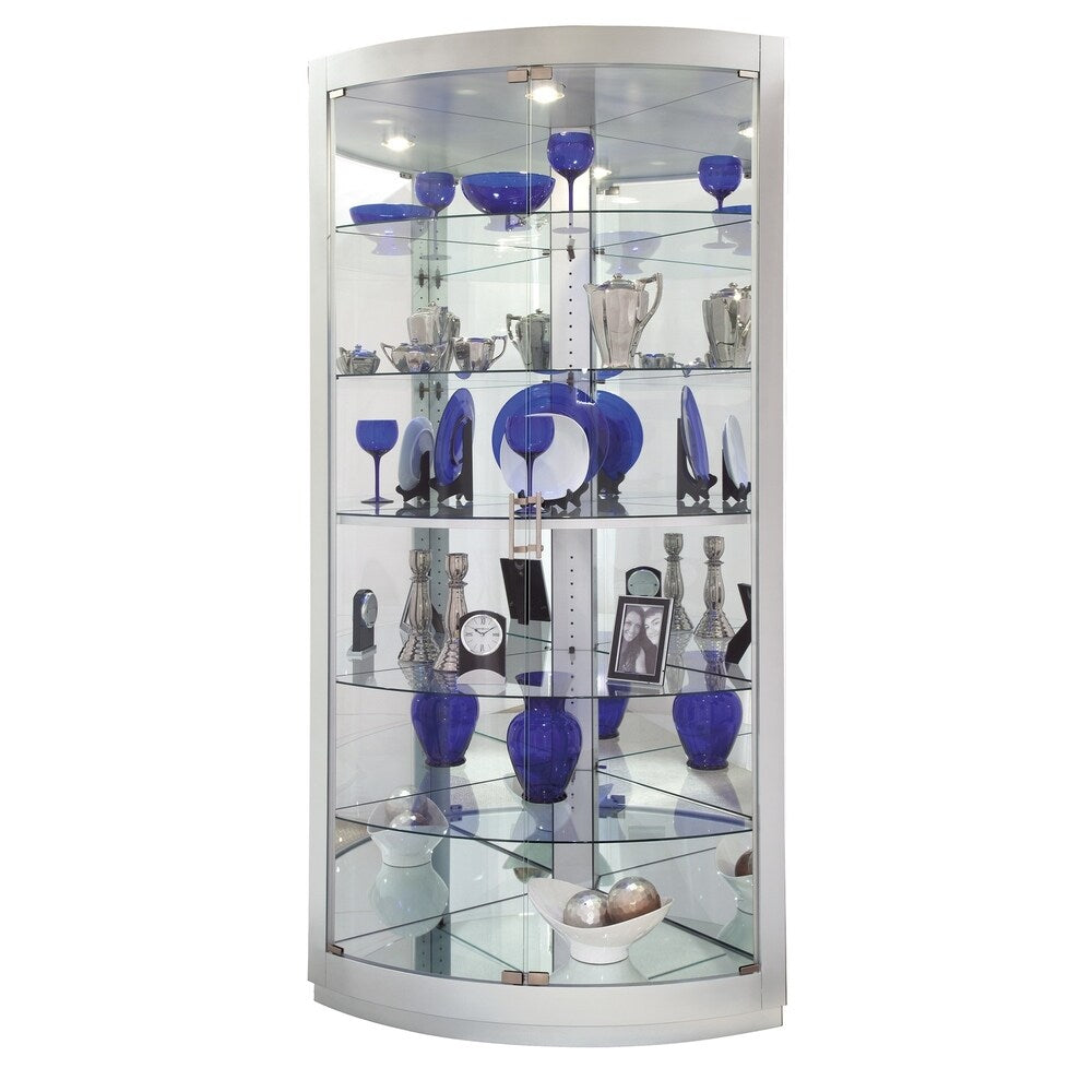 Howard Miller Gillian II Contemporary Modern, Sleek & Chic, Nickel Finish, Living Room 6-Shelf, Round Front, Corner Cabinet