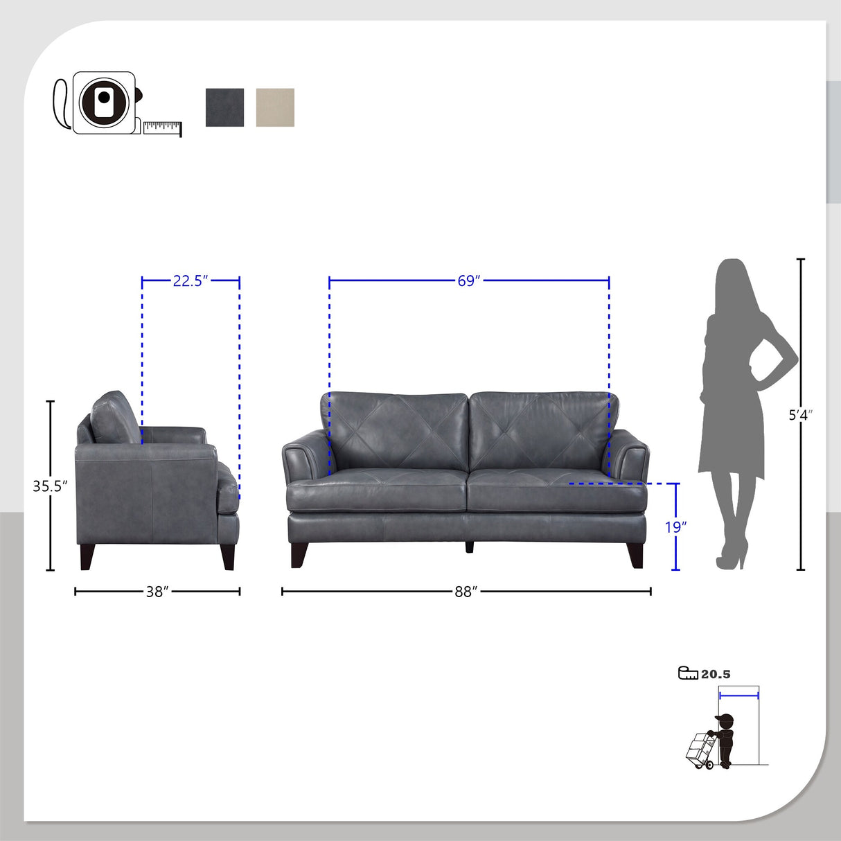 Howe 3-Piece Leather Living Room Sofa Set