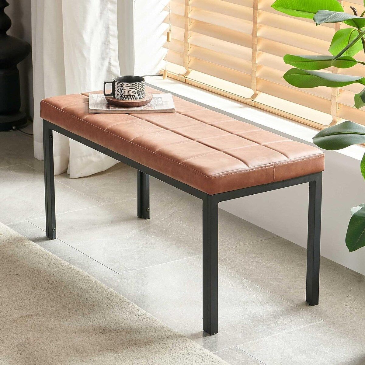 Howtai 36.6" Upholstered Leather PU Dining Bench