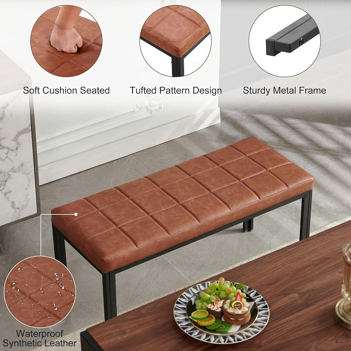 Howtai 36.6" Upholstered Leather PU Dining Bench
