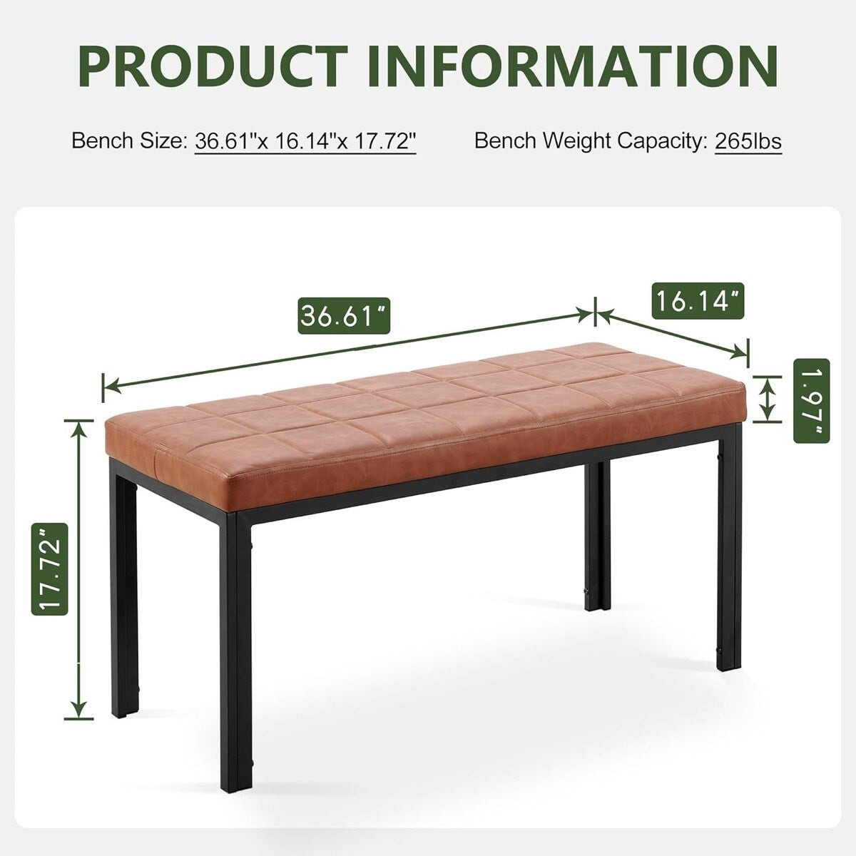 Howtai 36.6" Upholstered Leather PU Dining Bench