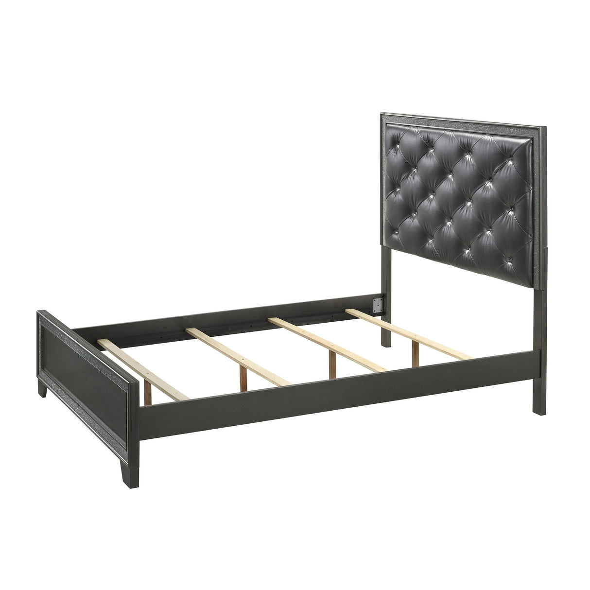 Hoyt 5 Piece Dark Gray Faux Leather Upholstered Tufted Panel Bedroom Set