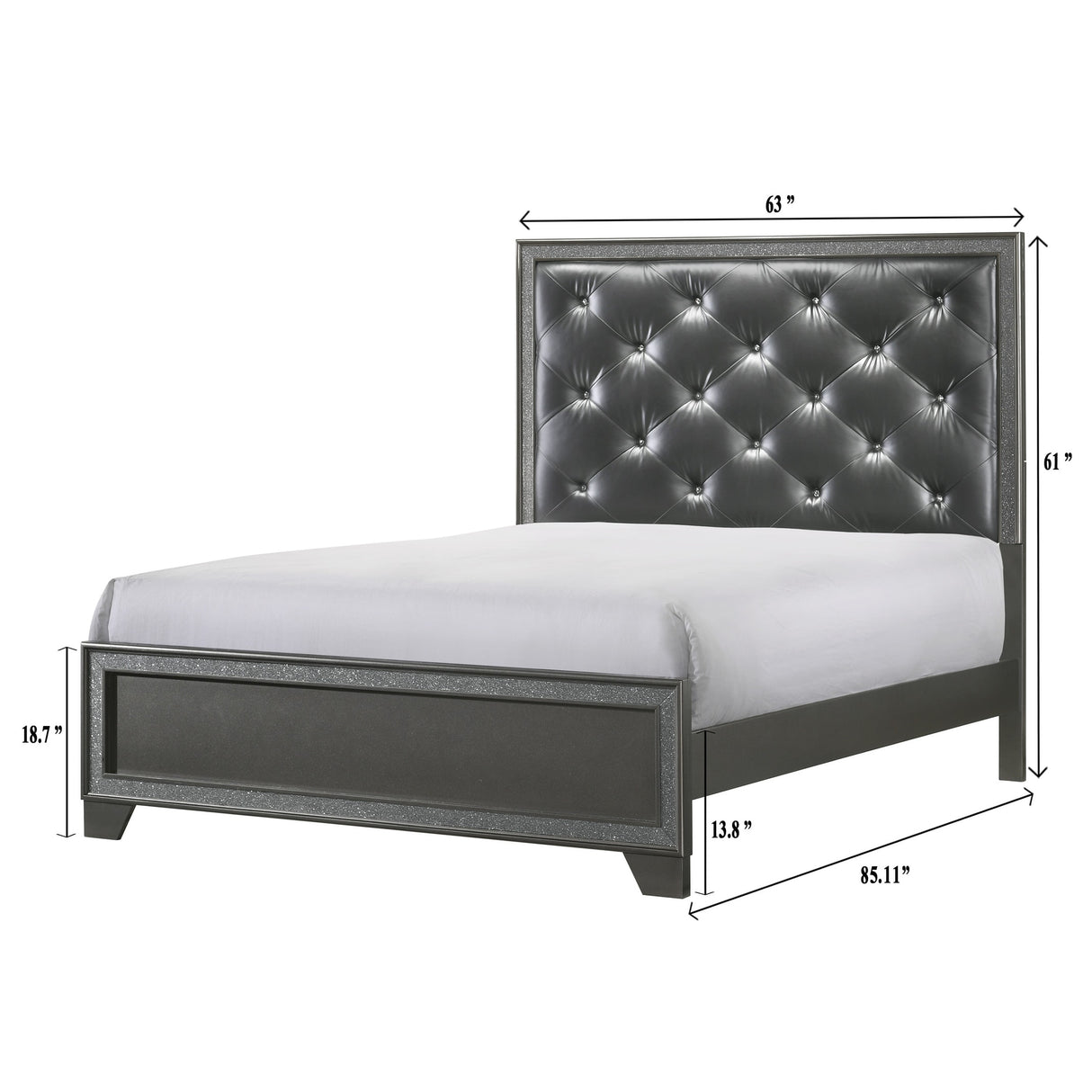Hoyt 5 Piece Dark Gray Faux Leather Upholstered Tufted Panel Bedroom Set