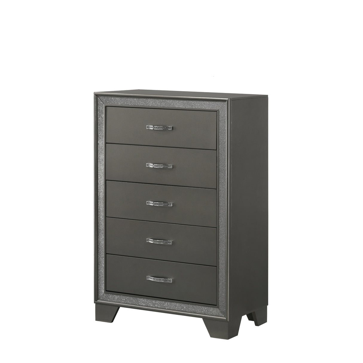 Hoyt 5 Piece Dark Gray Faux Leather Upholstered Tufted Panel Bedroom Set