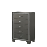 Hoyt 5 Piece Dark Gray Faux Leather Upholstered Tufted Panel Bedroom Set