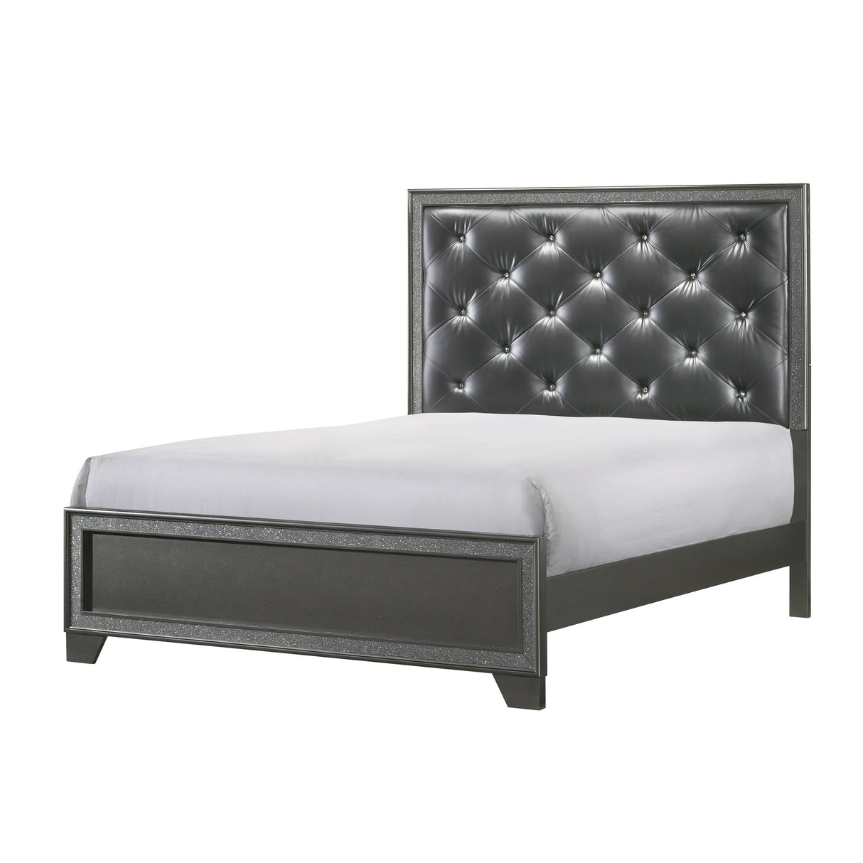 Hoyt 5 Piece Dark Gray Faux Leather Upholstered Tufted Panel Bedroom Set