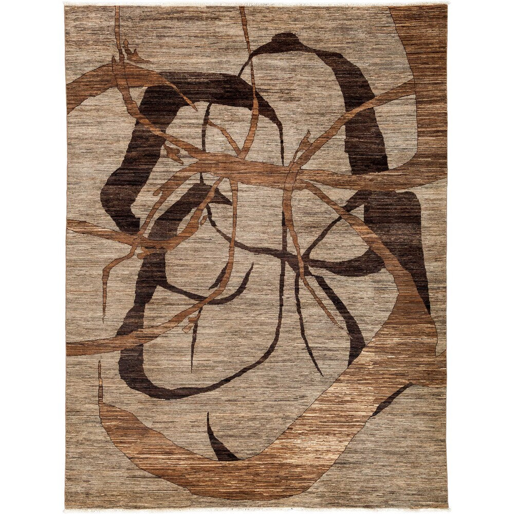 Overton Hudanah Brown/Copper/Chocolate Wool Hand-knotted Area Rug (8'9 x 11'9) - 8'9" x 11'9"/Surplus