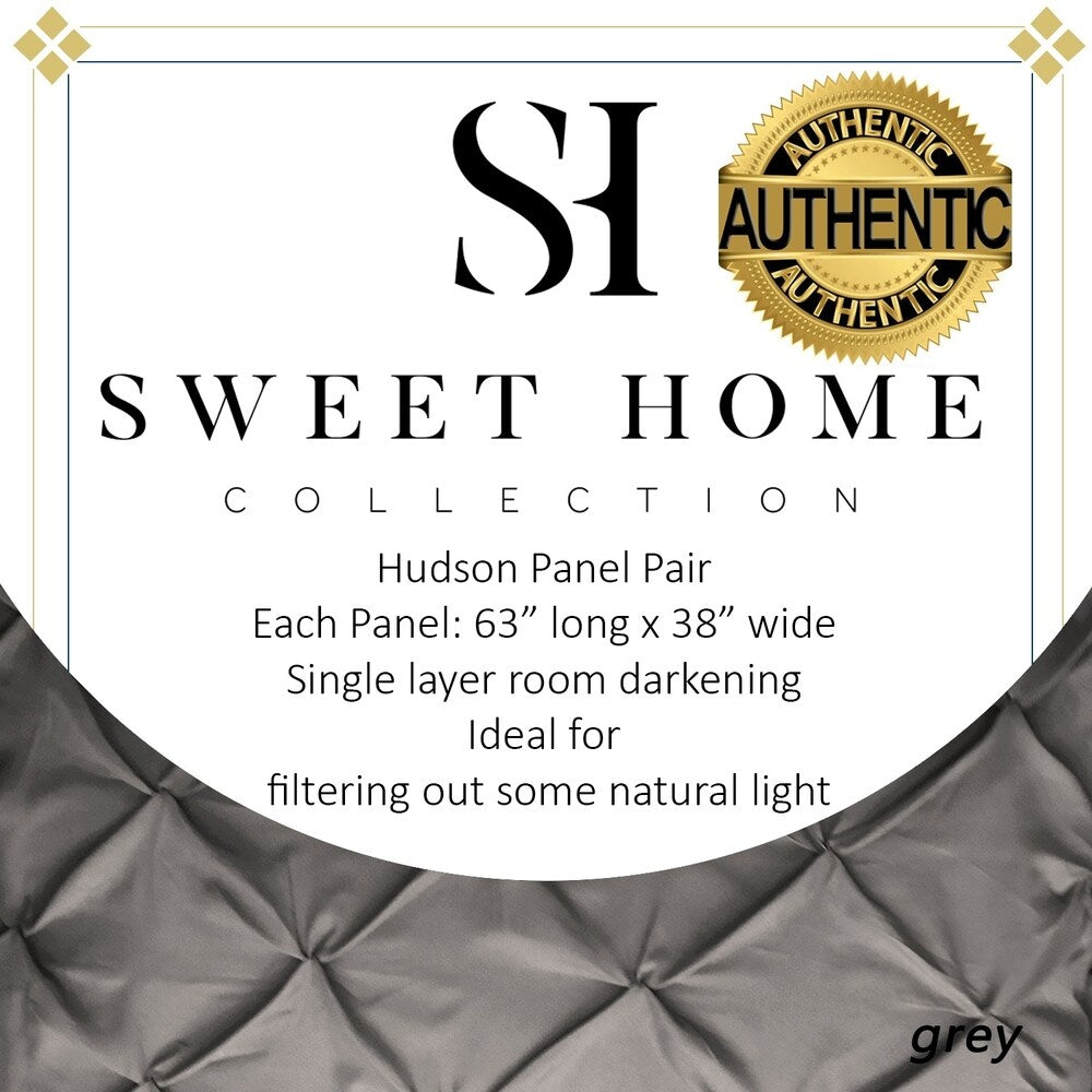 Hudson Pintuck Window Curtain Panel Pair (63"x38") Grey - 63 inch