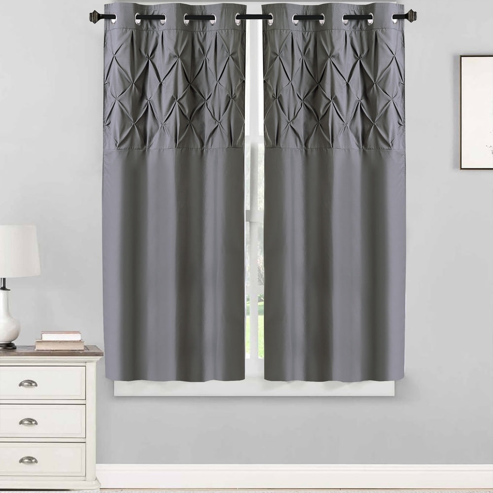 Hudson Pintuck Window Curtain Panel Pair (63"x38") Grey - 63 inch