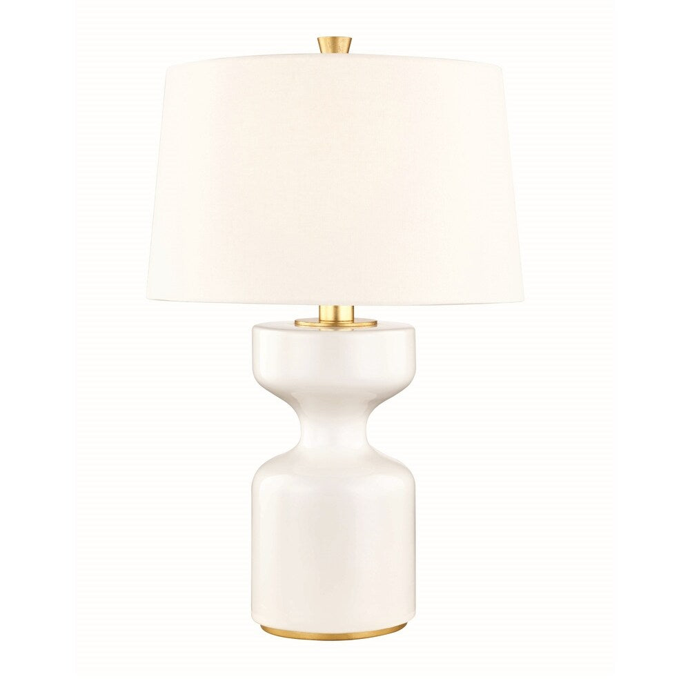 Hudson Valley Locust Grove 1-light Glossy White Table Lamp with Aged Brass Accent