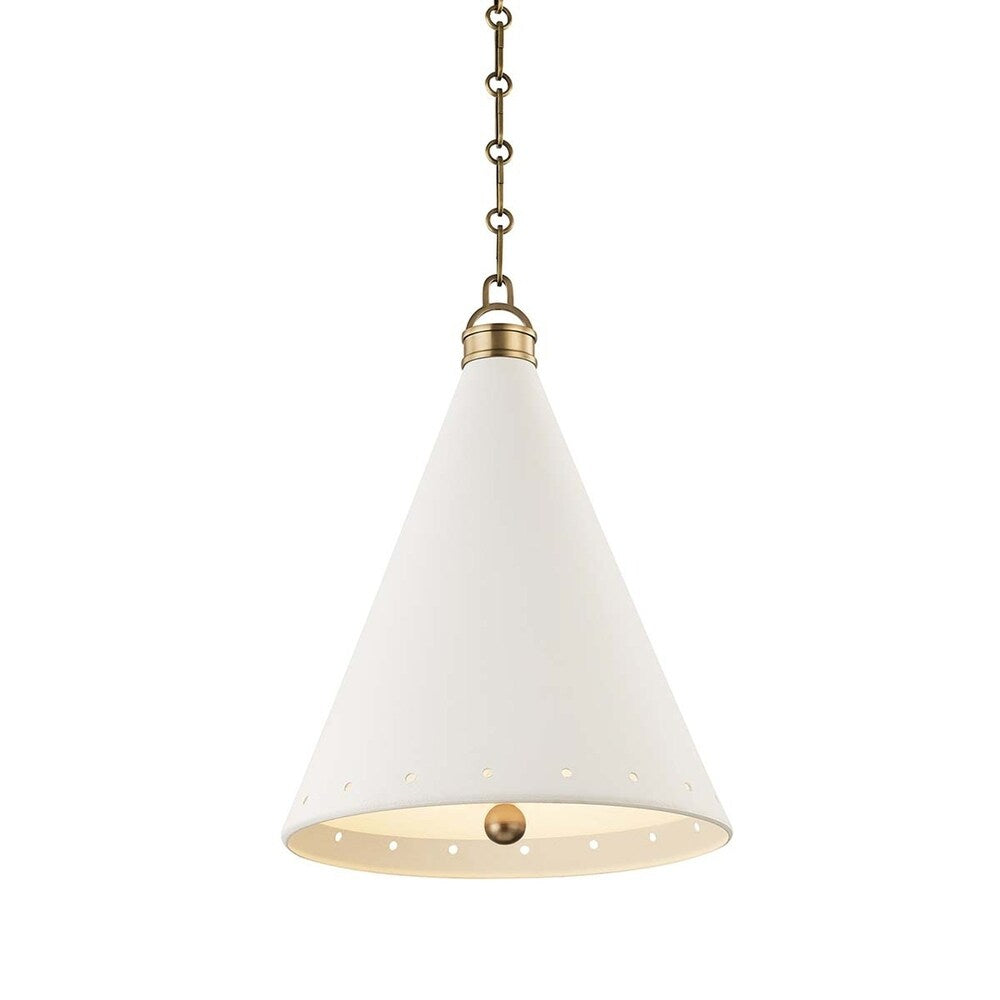 Hudson Valley Plaster No.1 by Mark D. Sikes 1-light Aged Brass 15-inch Pendant, White Plaster Steel Shade