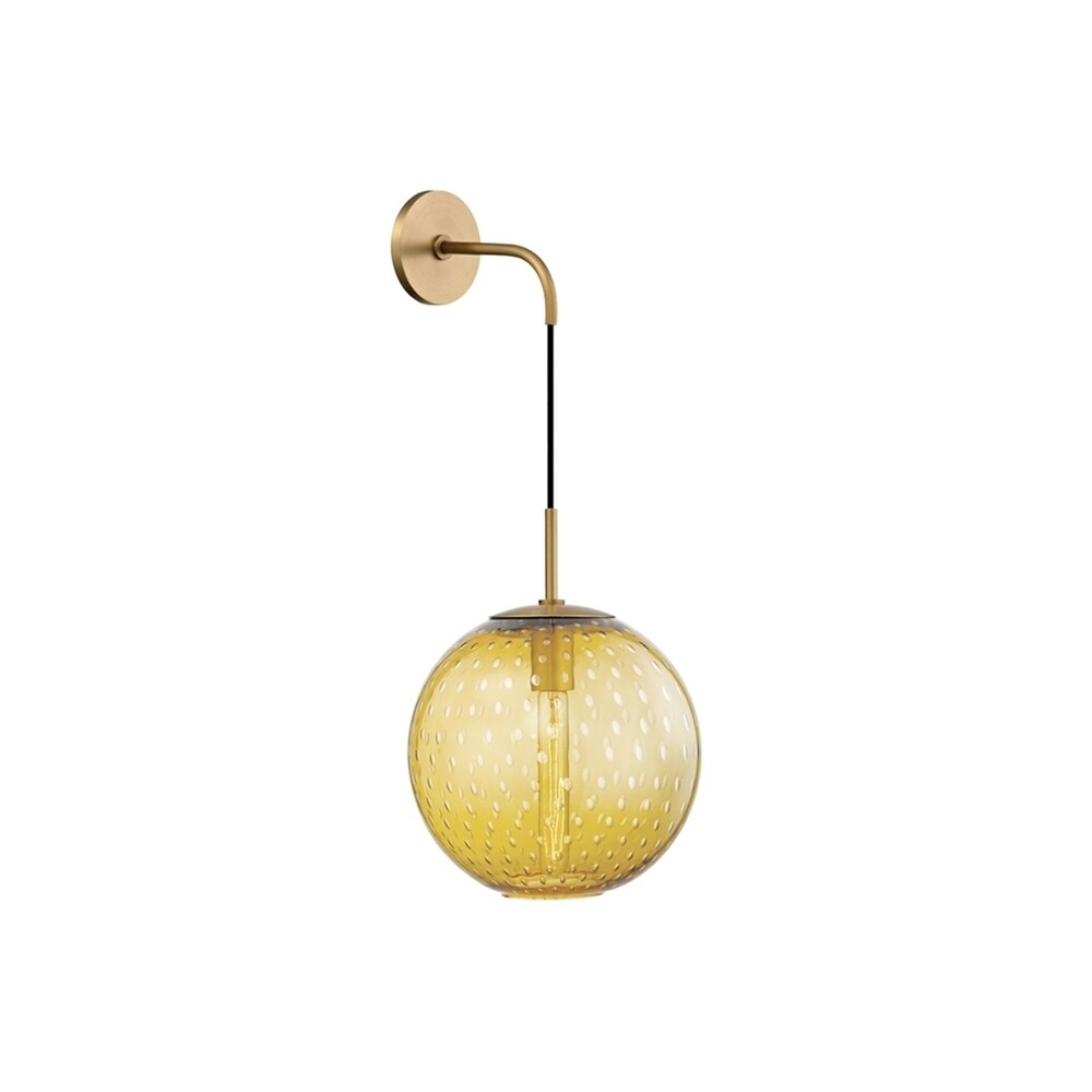 Hudson Valley Rousseau Aged Brass Metal 20 inch Wall Sconce, Light Amber Glass