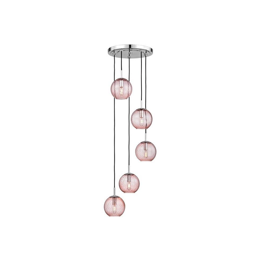 Hudson Valley Rousseau Polished Chrome Metal 5-light Cluster Pendant, Pink Glass