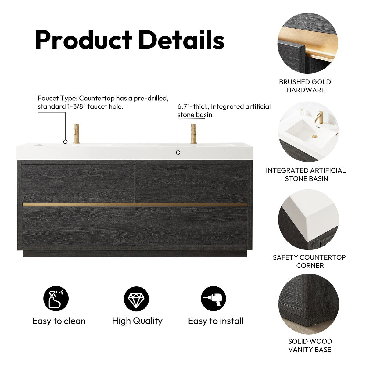 Huesca Bath Vanity with Composite Integral Sink Top without Mirror