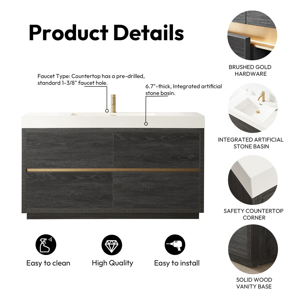 Huesca Bath Vanity with Composite Integral Sink Top without Mirror