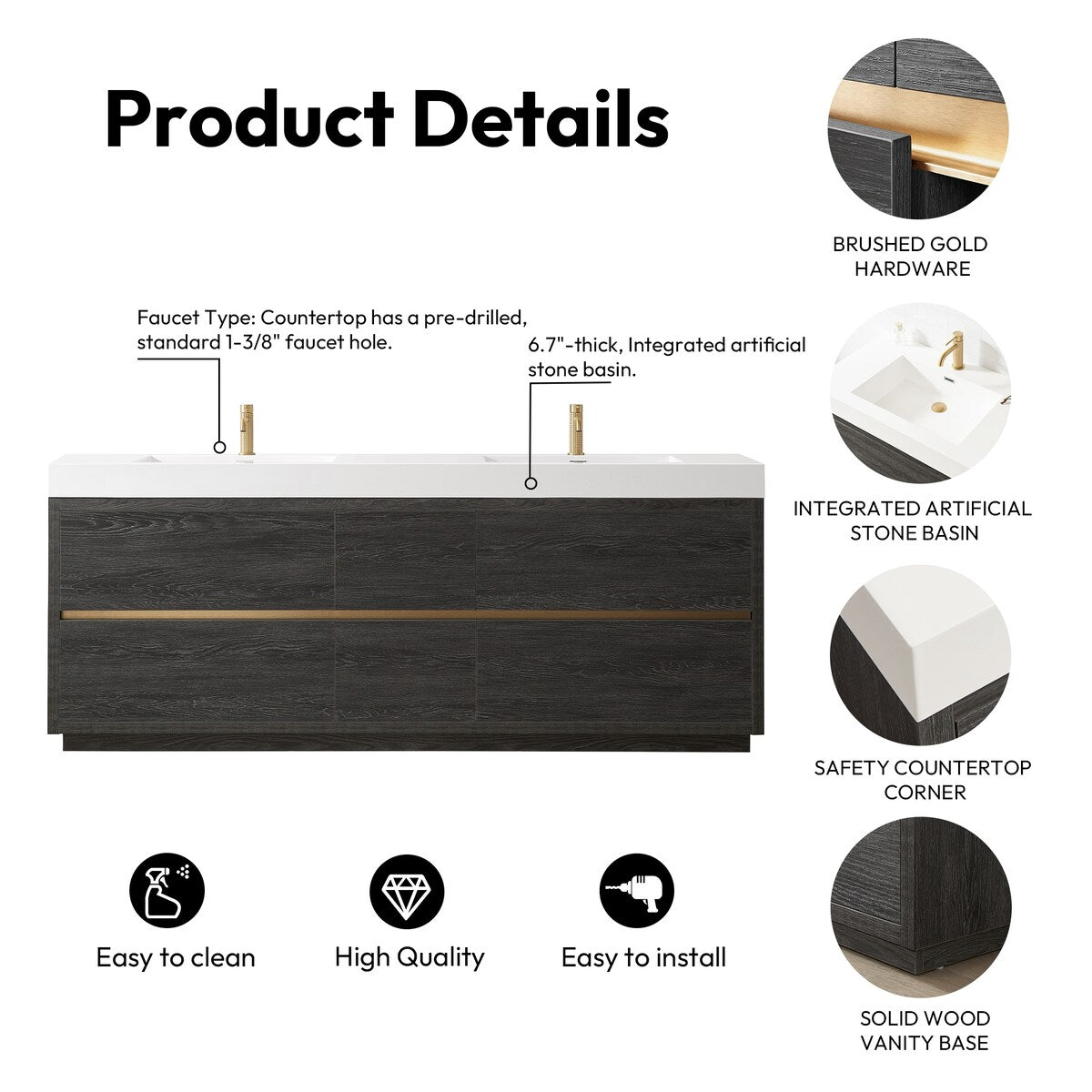 Huesca Bath Vanity with Composite Integral Sink Top without Mirror