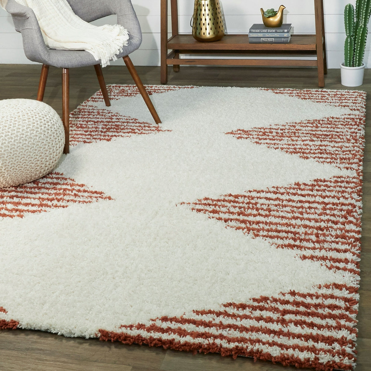Hughes Geometric Striped Shag Area Rug