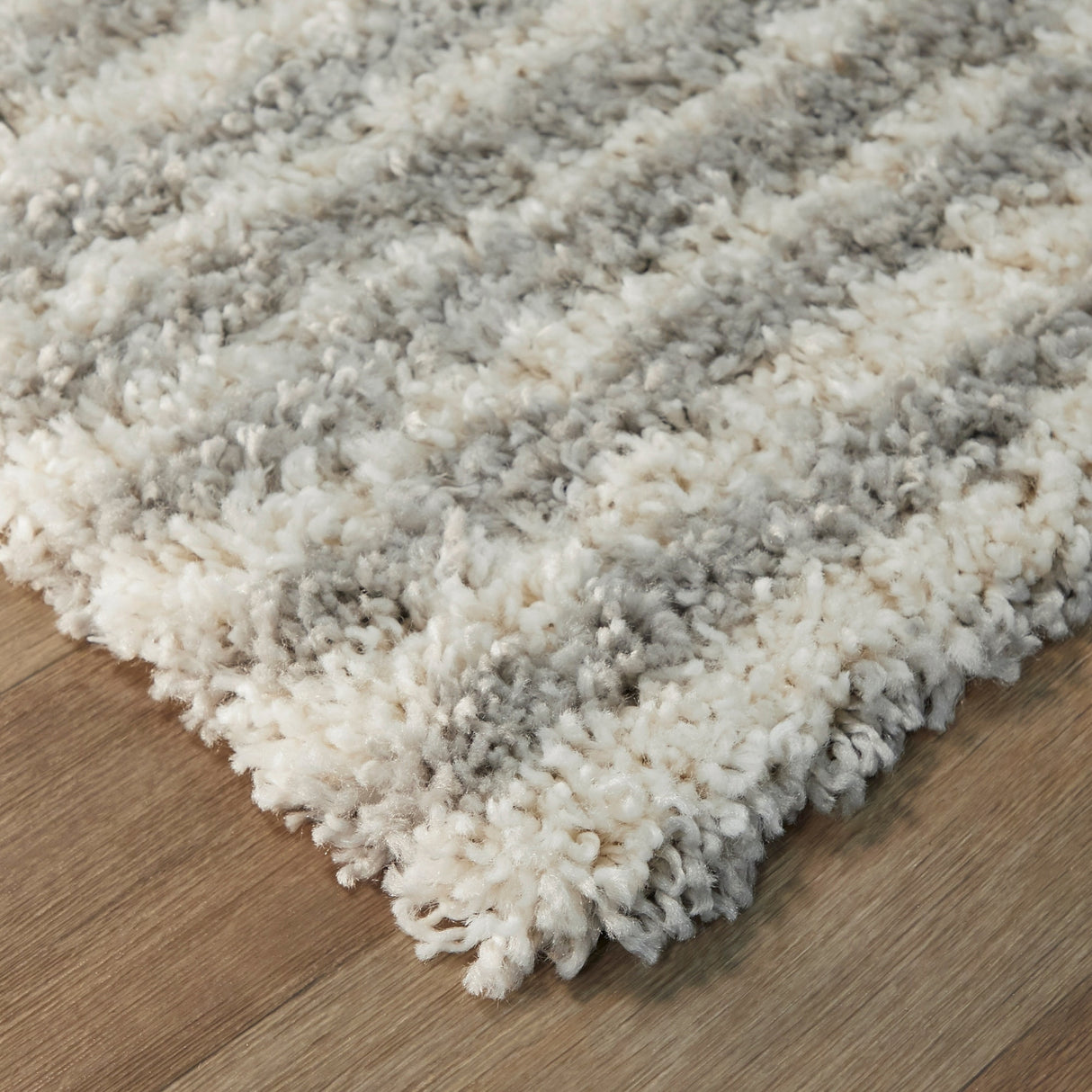 Hughes Geometric Striped Shag Area Rug