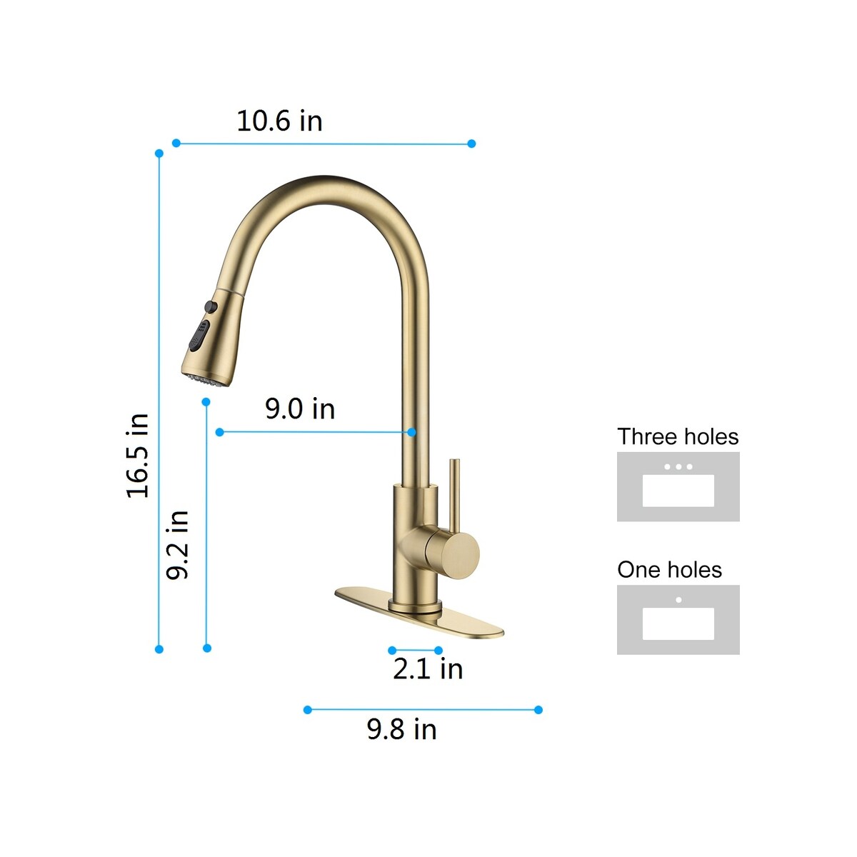Hugo Pull Out Kitchen Faucet - 2.1W x 10.6L x 16.5H inches
