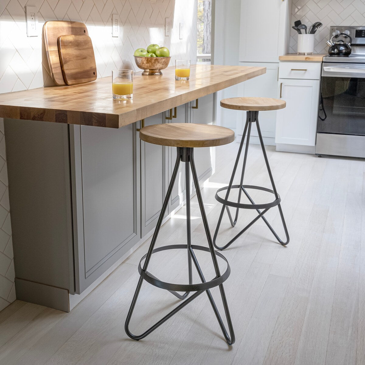 Hula 30" Modern Industrial Metal Backless Circular Bar Stool, by JONATHAN Y
