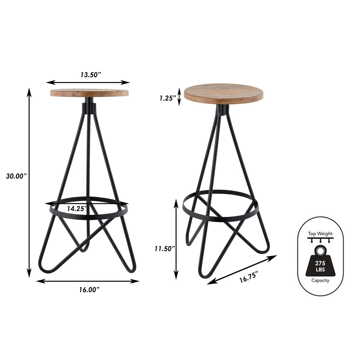 Hula 30" Modern Industrial Metal Backless Circular Bar Stool, by JONATHAN Y