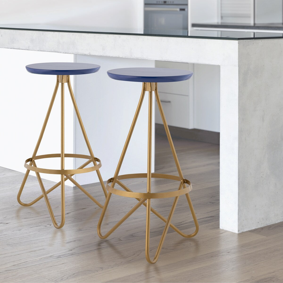 Hula 30" Modern Industrial Metal Backless Circular Bar Stool, by JONATHAN Y