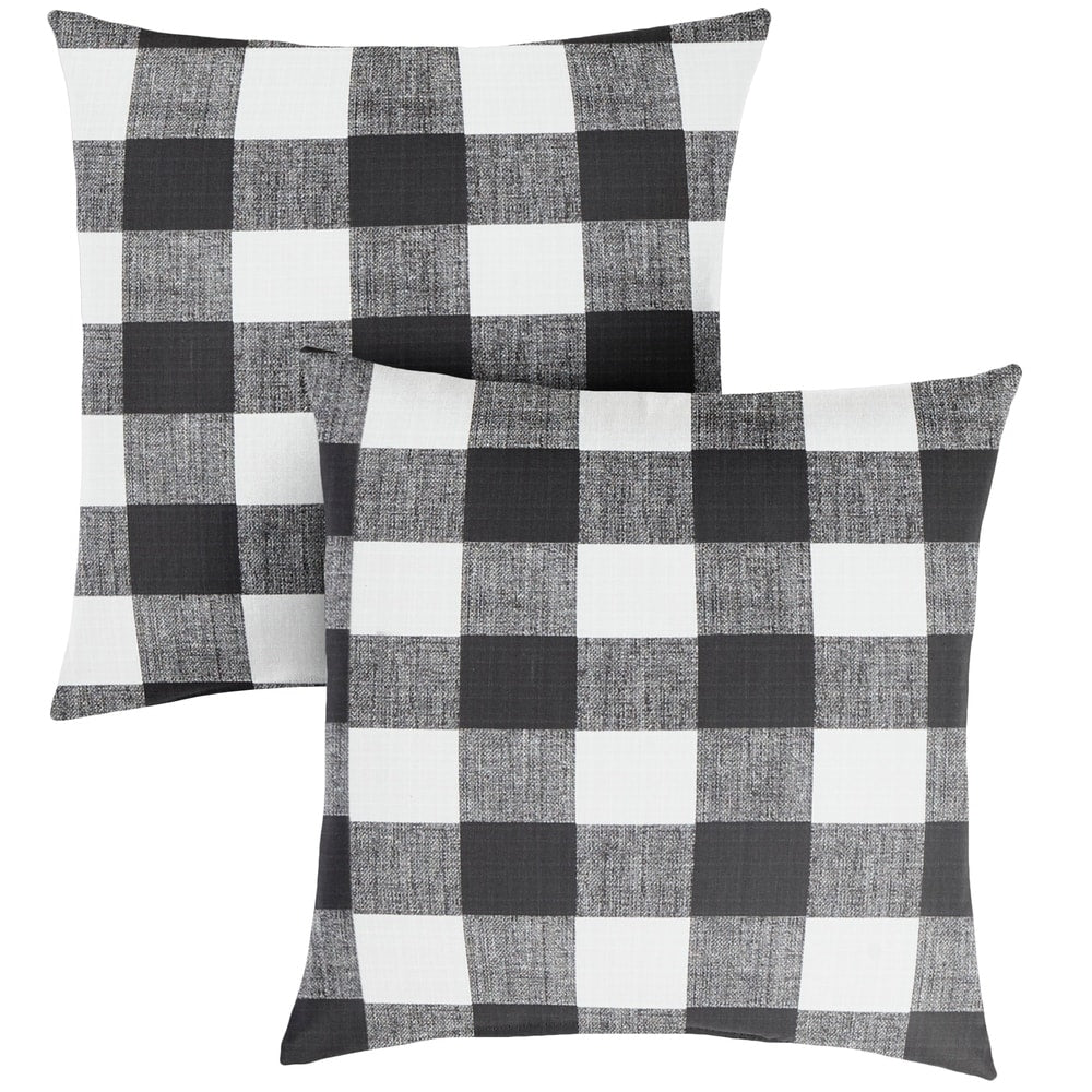 Sorra Home Black Buffalo Plaid Outdoor Square Pillow (Set of 2)