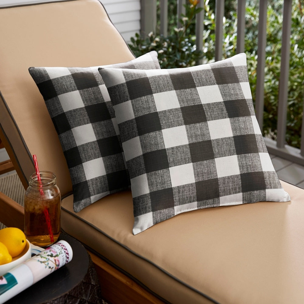 Sorra Home Black Buffalo Plaid Outdoor Square Pillow (Set of 2)