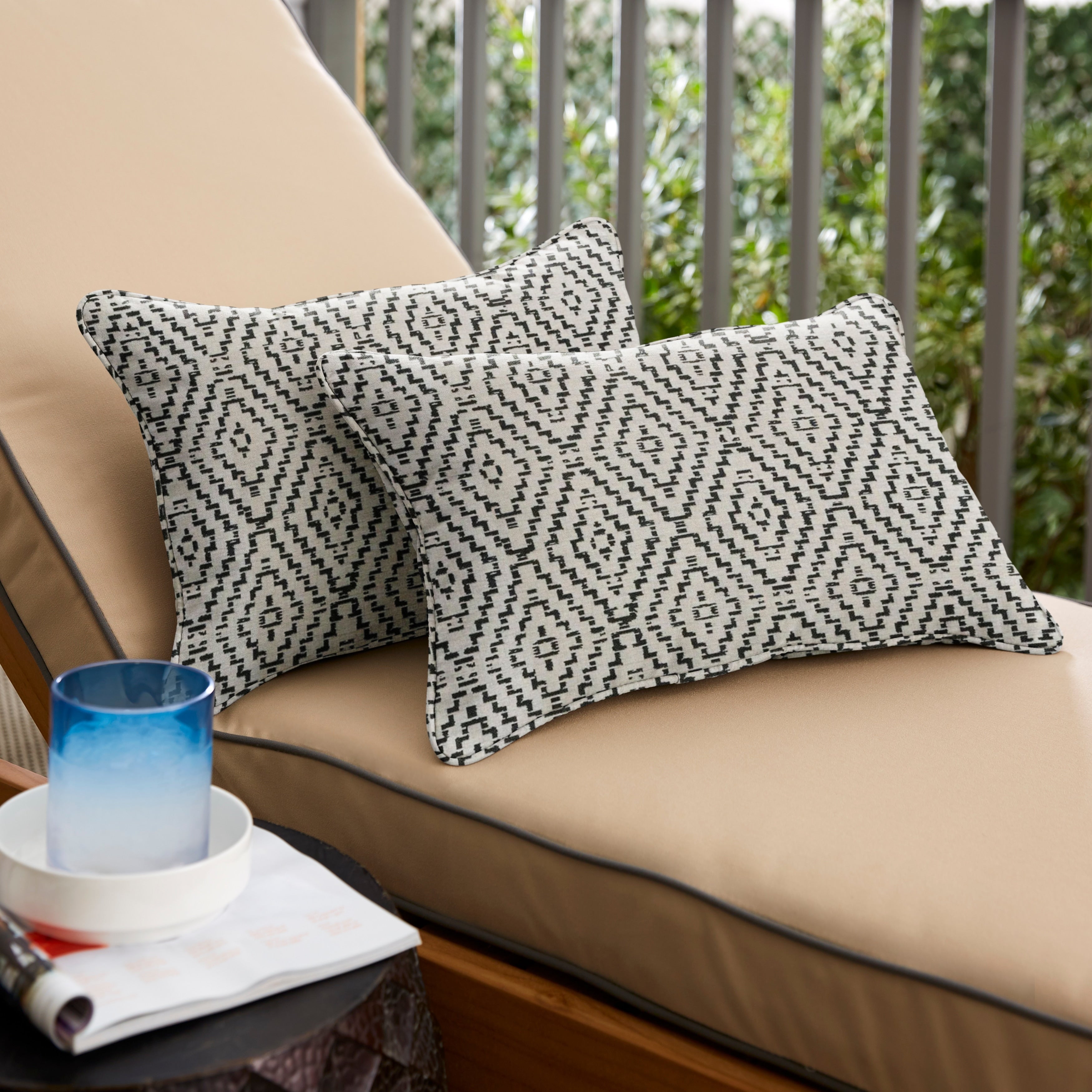Sorra Home Sunbrella Boho Indoor Outdoor Corded Pillows Set of 2 14 in x 24 in Capra II Shadow
