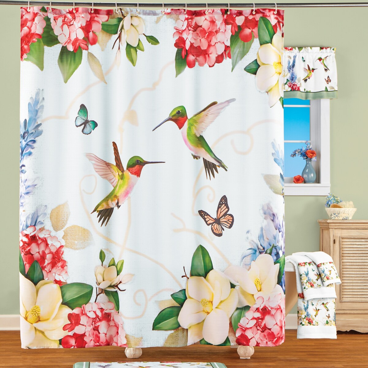 Hummingbirds and Blossoms Bathroom Shower Curtain