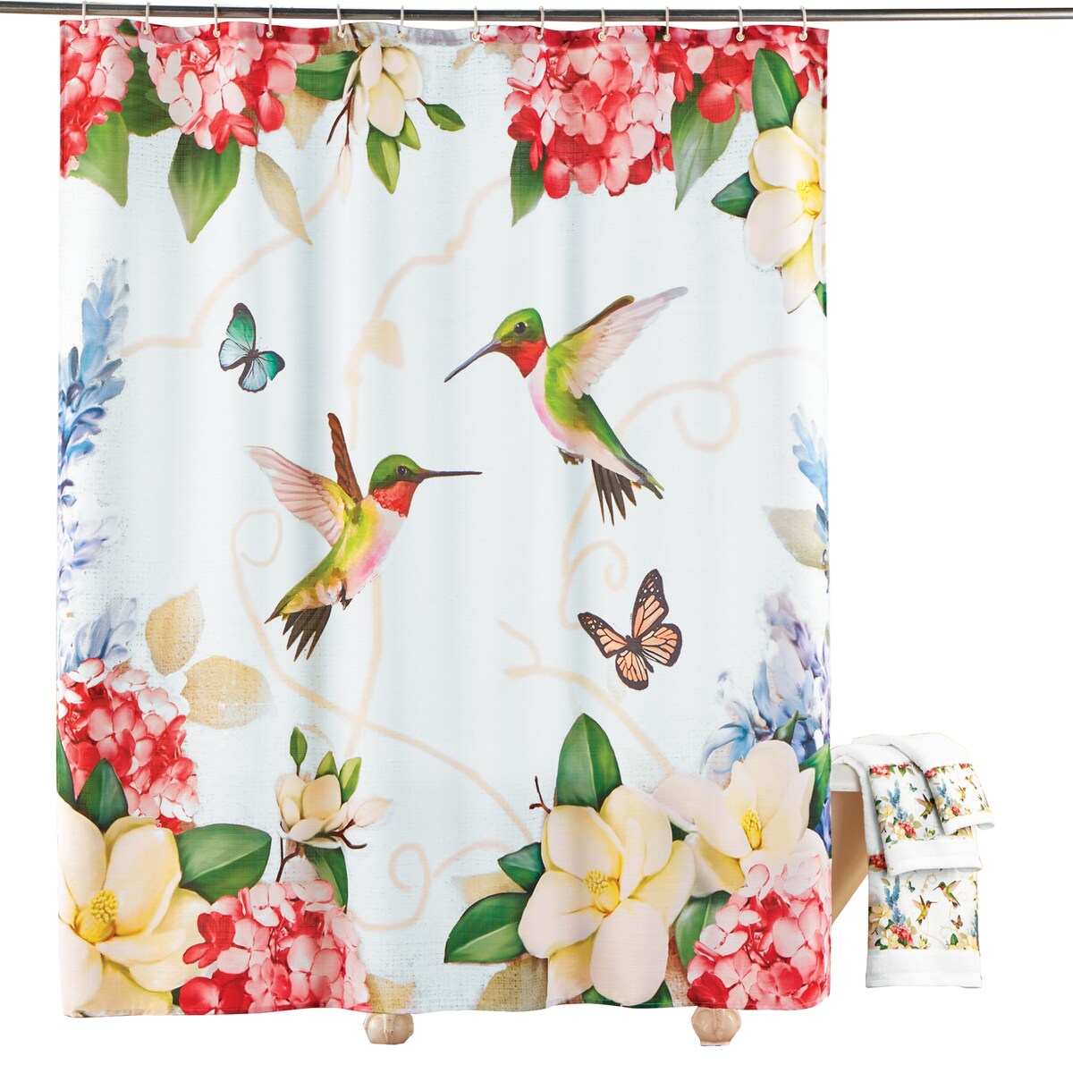 Hummingbirds and Blossoms Bathroom Shower Curtain
