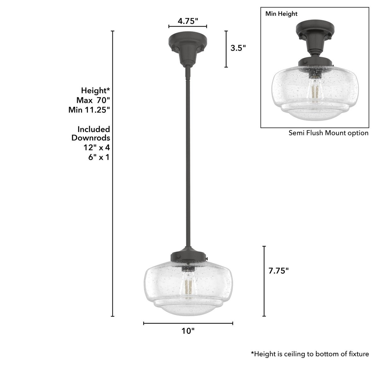 Hunter 10" Saddle Creek 1 Light Pendant or Semi-Flush Mount Ceiling Light - Kitchen Island, Dining Room, Entry