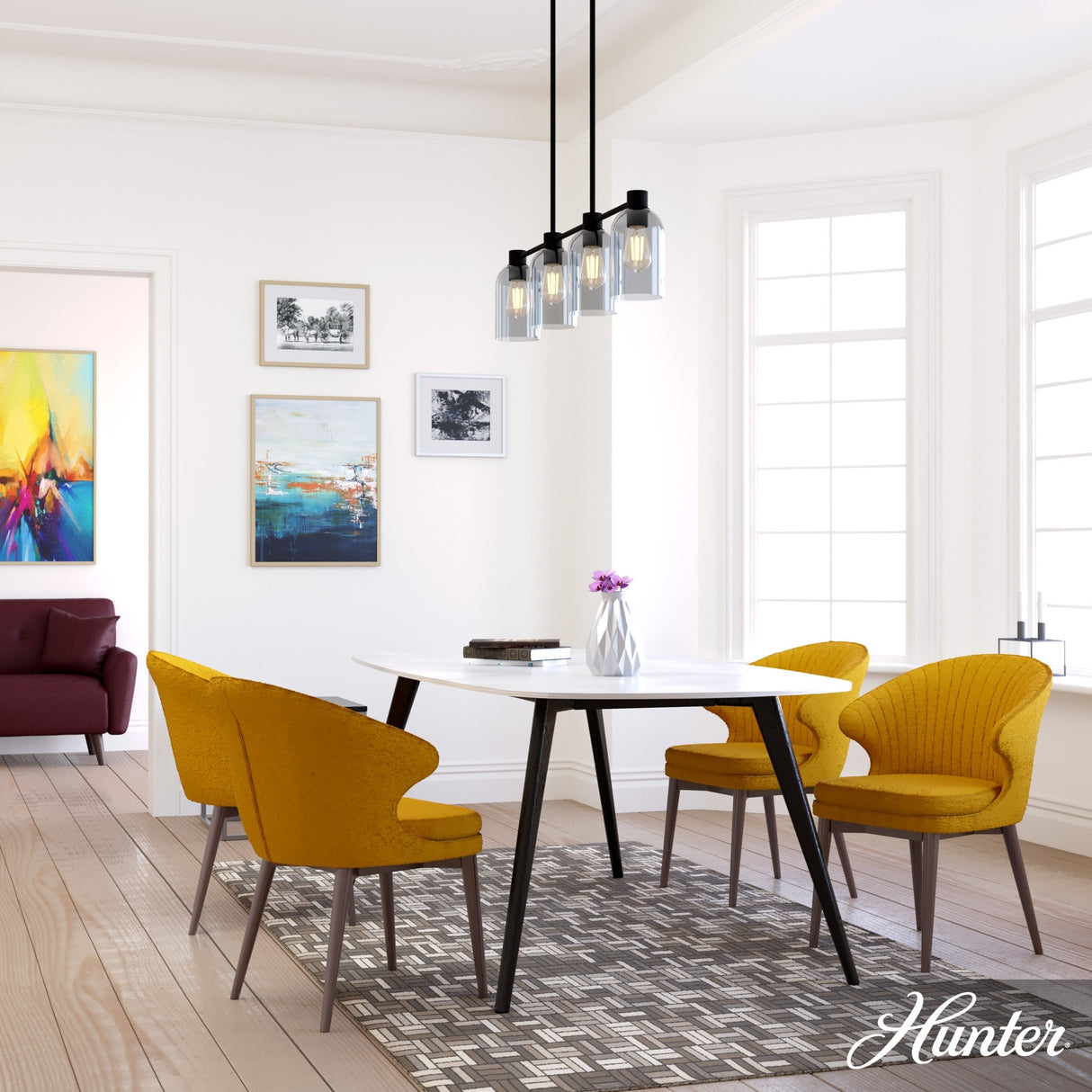 Hunter Lochemeade 4-Light Linear Chandelier - Dining Room, Kitchen Island - Modern Farmhouse, Transitional, Industrial