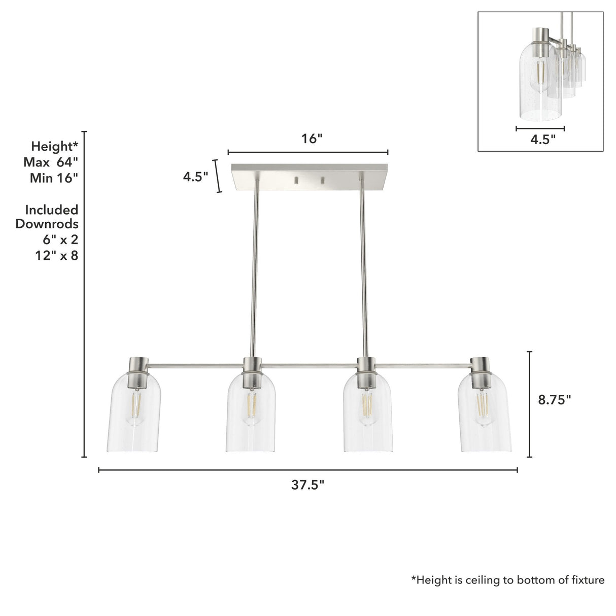 Hunter Lochemeade 4-Light Linear Chandelier - Dining Room, Kitchen Island - Modern Farmhouse, Transitional, Industrial