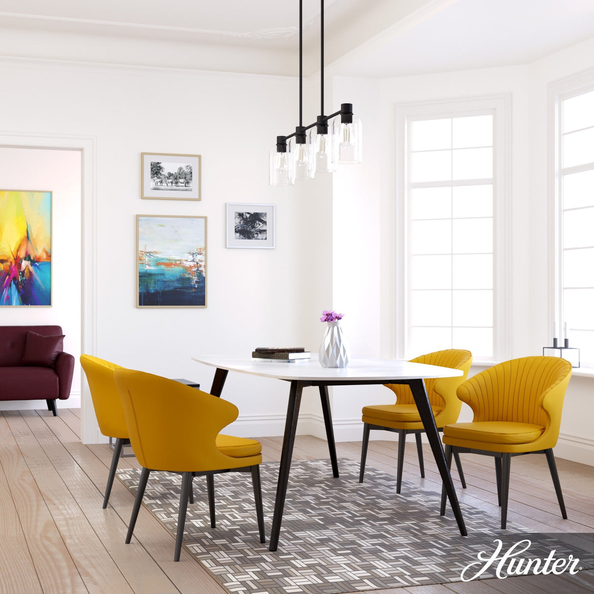 Hunter Lochemeade 4-Light Linear Chandelier - Dining Room, Kitchen Island - Modern Farmhouse, Transitional, Industrial