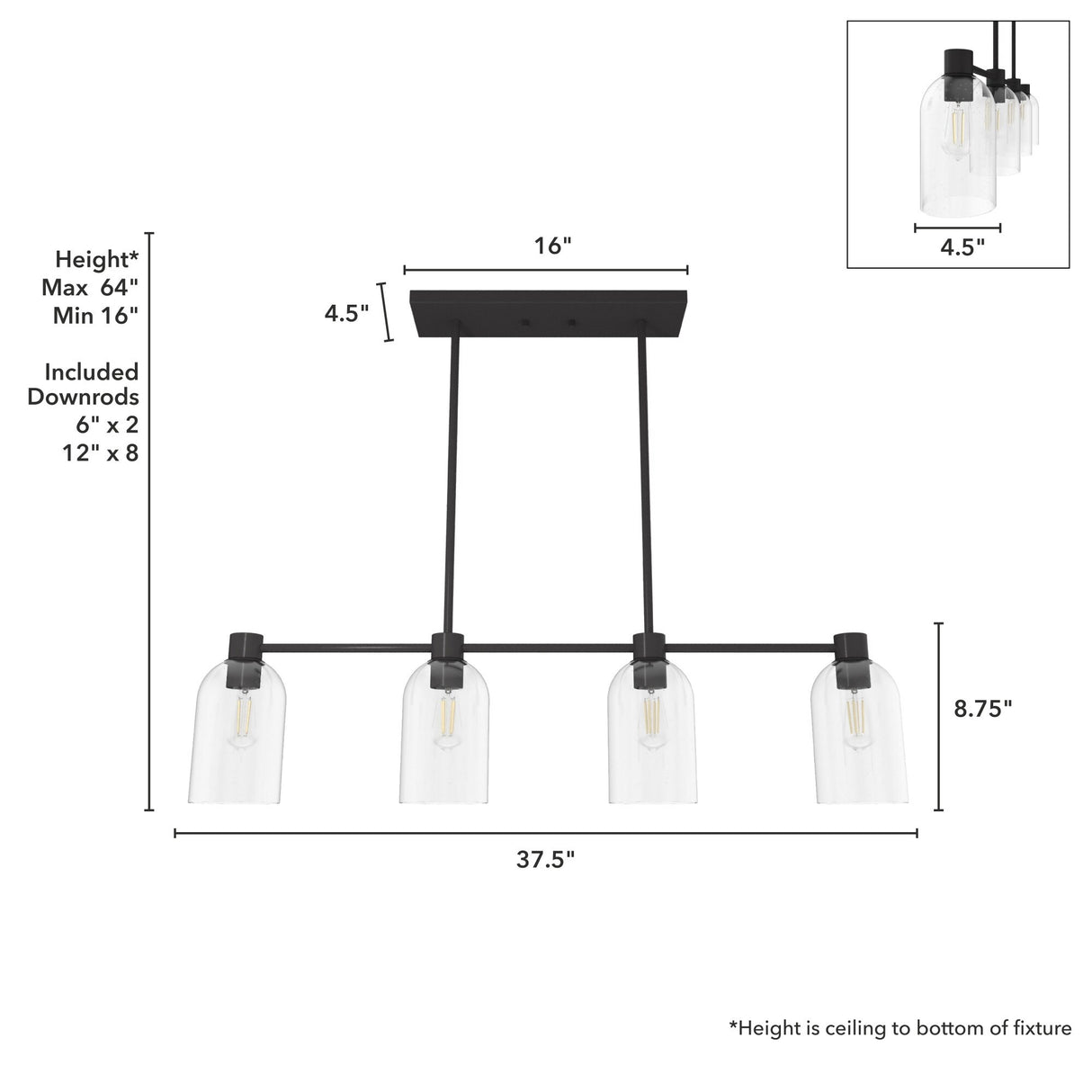 Hunter Lochemeade 4-Light Linear Chandelier - Dining Room, Kitchen Island - Modern Farmhouse, Transitional, Industrial