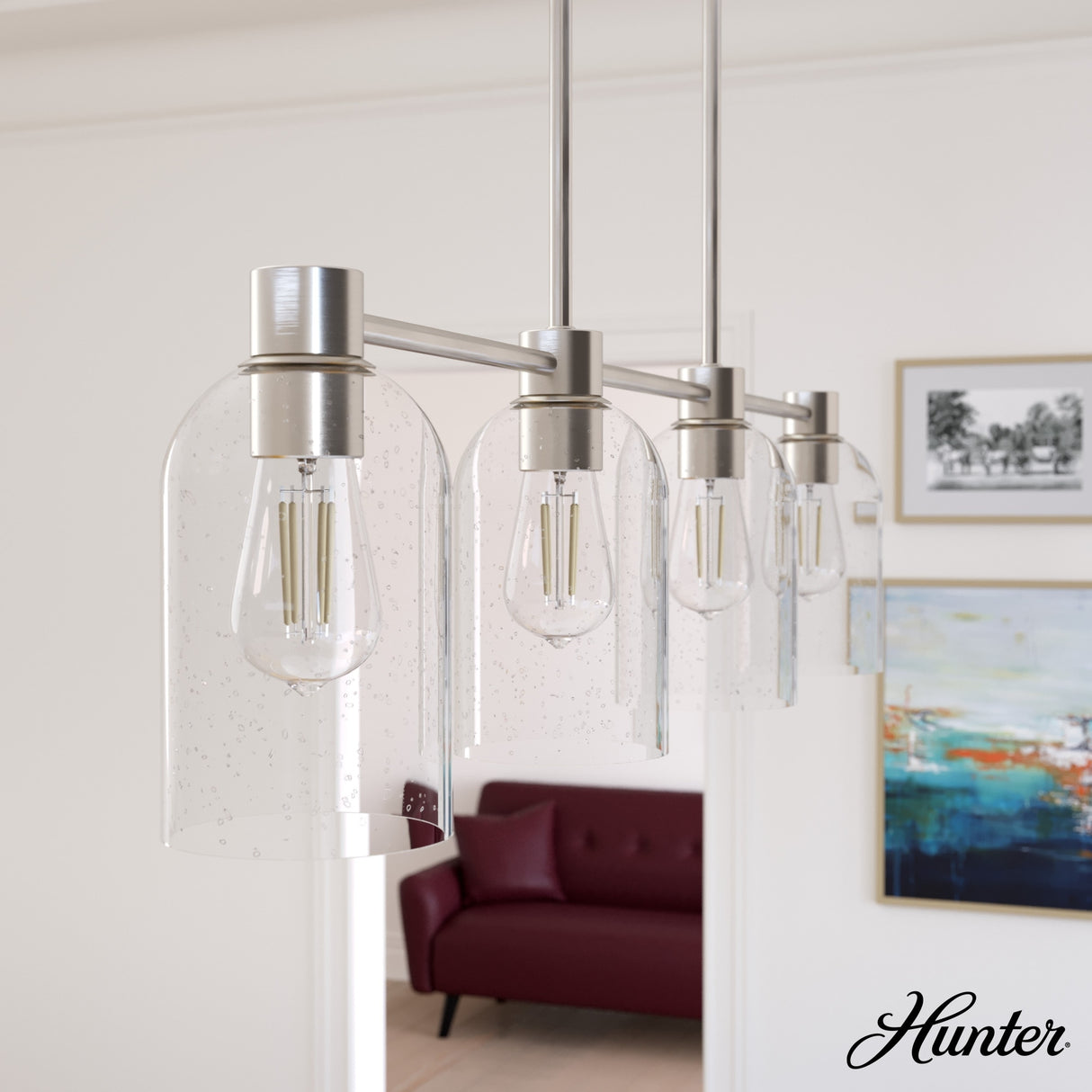 Hunter Lochemeade 4-Light Linear Chandelier - Dining Room, Kitchen Island - Modern Farmhouse, Transitional, Industrial