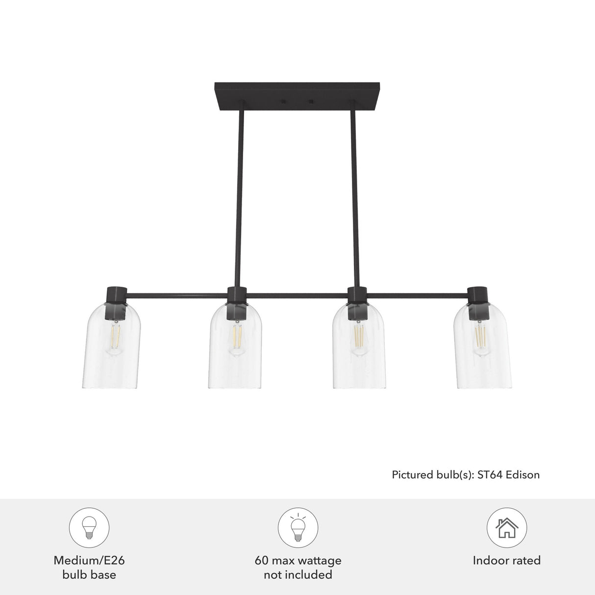 Hunter Lochemeade 4-Light Linear Chandelier - Dining Room, Kitchen Island - Modern Farmhouse, Transitional, Industrial