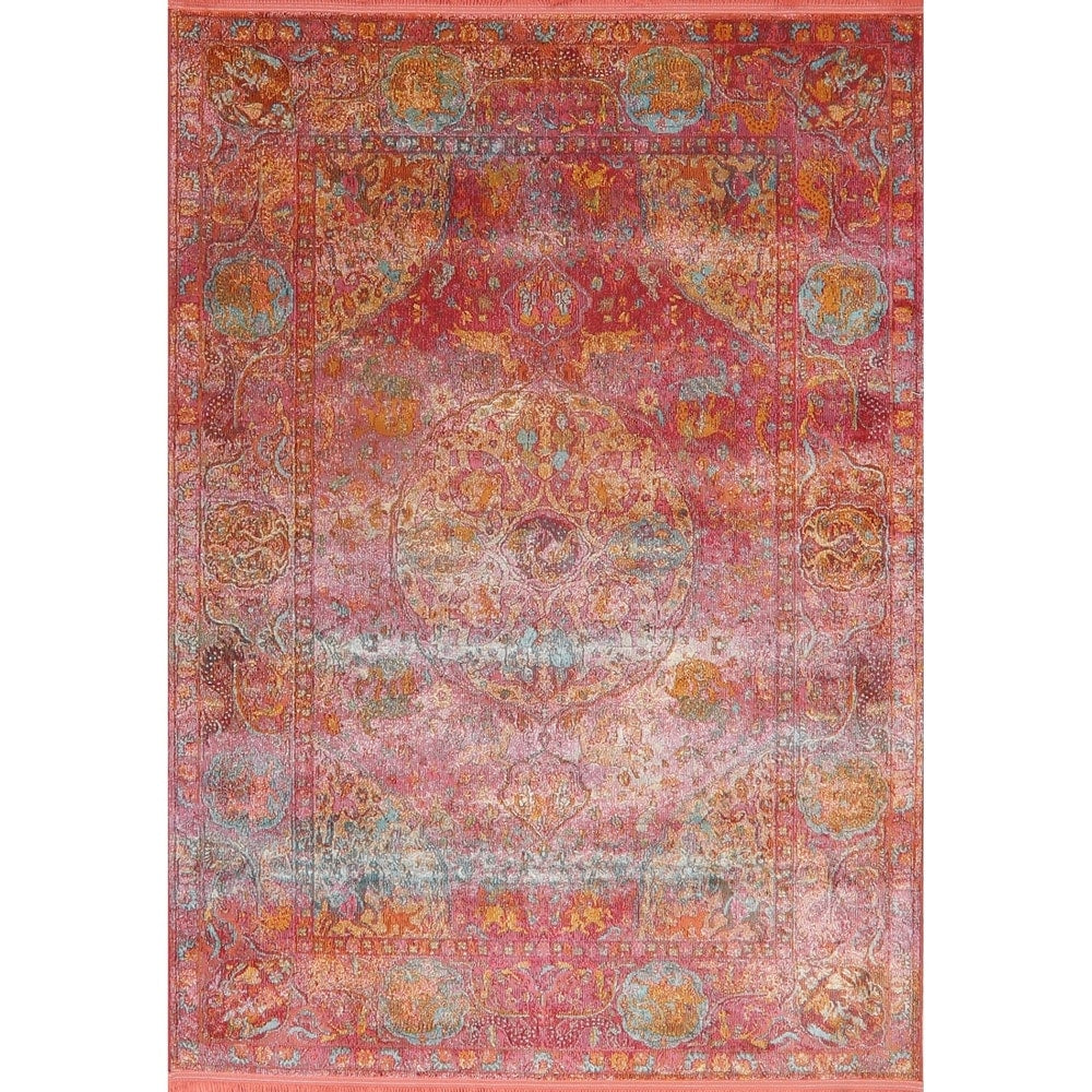 Hunting Design Animal Pictorial Distressed Oriental Heat-Set Area Rugs