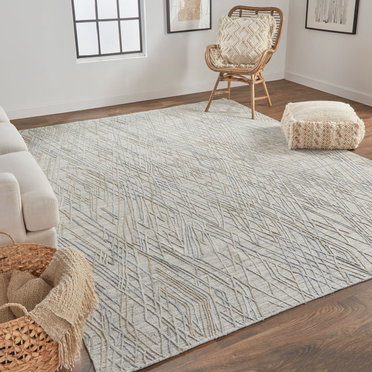 Huntley Abstract Diamond Accent Rug, High/Low, Silver Gray/Dusty Blue