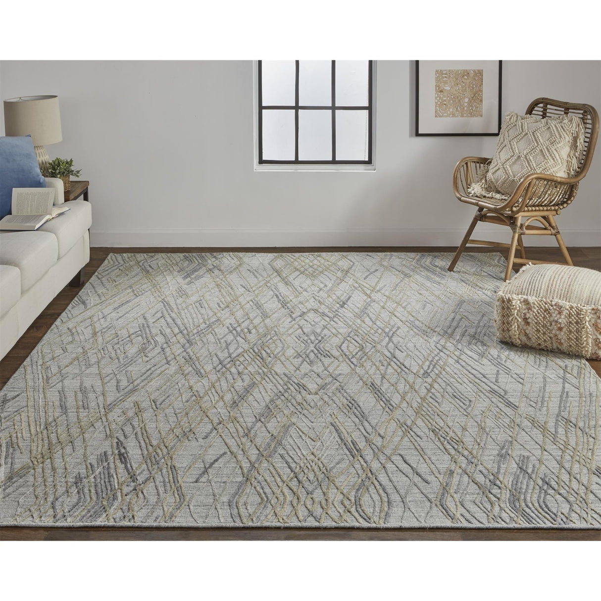 Huntley Abstract Diamond Accent Rug, High/Low, Silver Gray/Dusty Blue