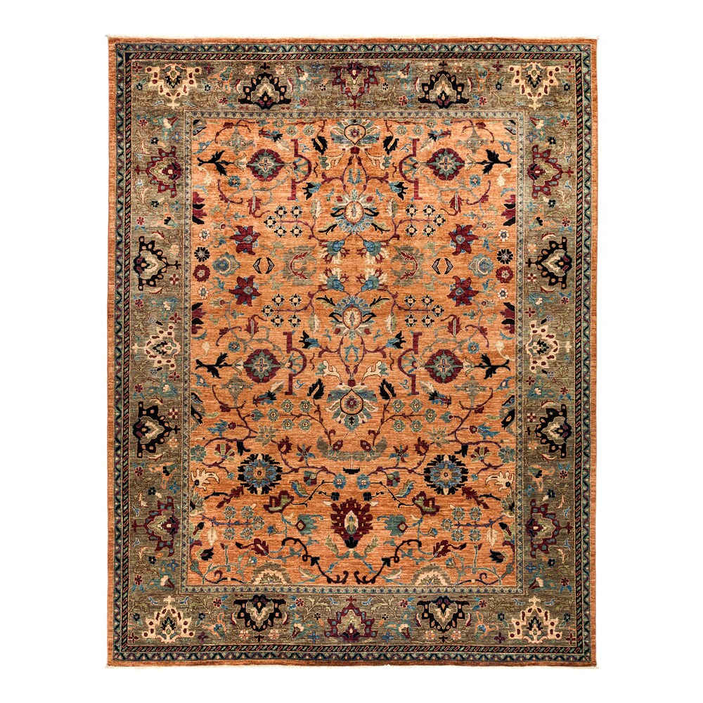 Overton Huqih Hand-knotted Orange Wool Area Rug (9'3 x 11'9) - 9'3" x 11'9"/Surplus