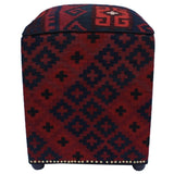 Hurtado Drk. Red/Blue Handmade Kilim Upholstered Ottoman 15"x15"x20"