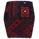 Hurtado Drk. Red/Blue Handmade Kilim Upholstered Ottoman 15"x15"x20"