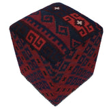 Hurtado Drk. Red/Blue Handmade Kilim Upholstered Ottoman 15"x15"x20"