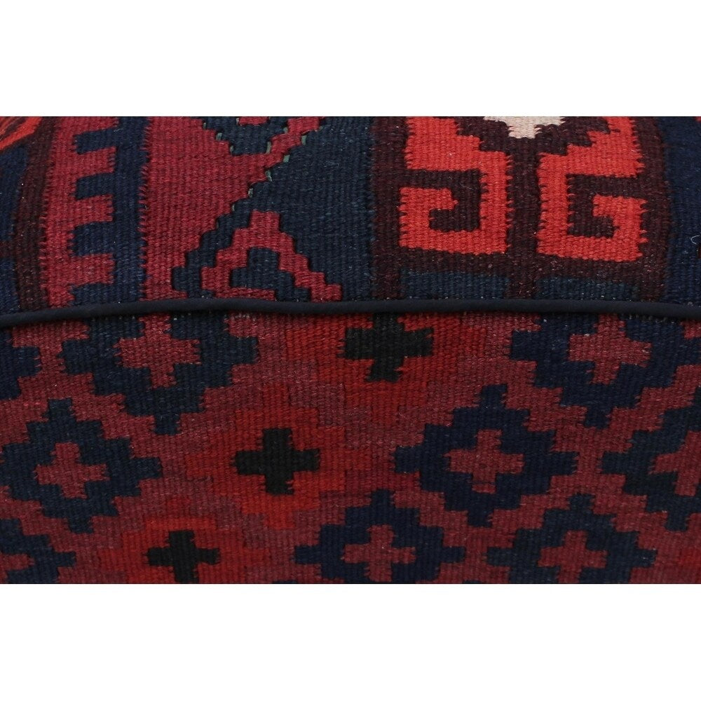 Hurtado Drk. Red/Blue Handmade Kilim Upholstered Ottoman 15"x15"x20"