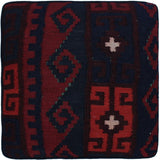 Hurtado Drk. Red/Blue Handmade Kilim Upholstered Ottoman 15"x15"x20"