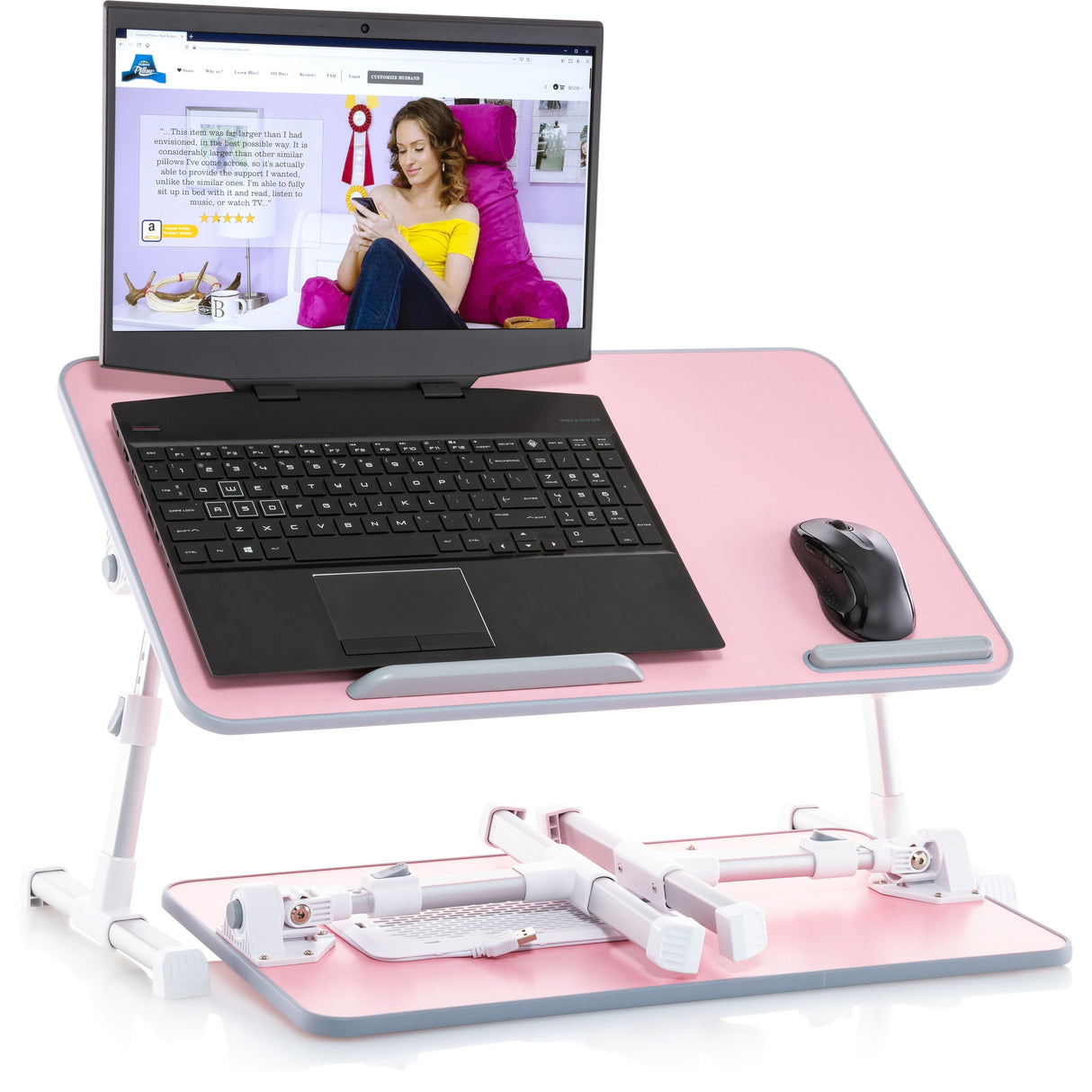 Husband Pillow - Lap Desk Wood Small Top - Fits Up to 17" Laptop - with Dual Cushion, Multifunctional Slot for Tablet