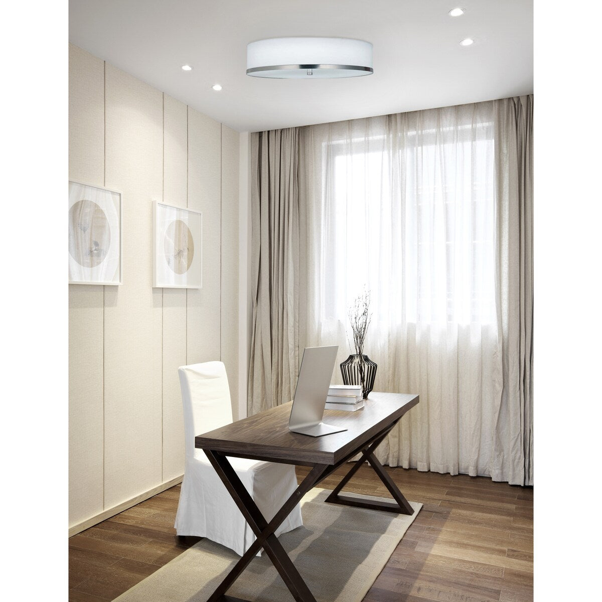 Hyde 15" LED Flush-Mount Light with White Linen Fabric Shade