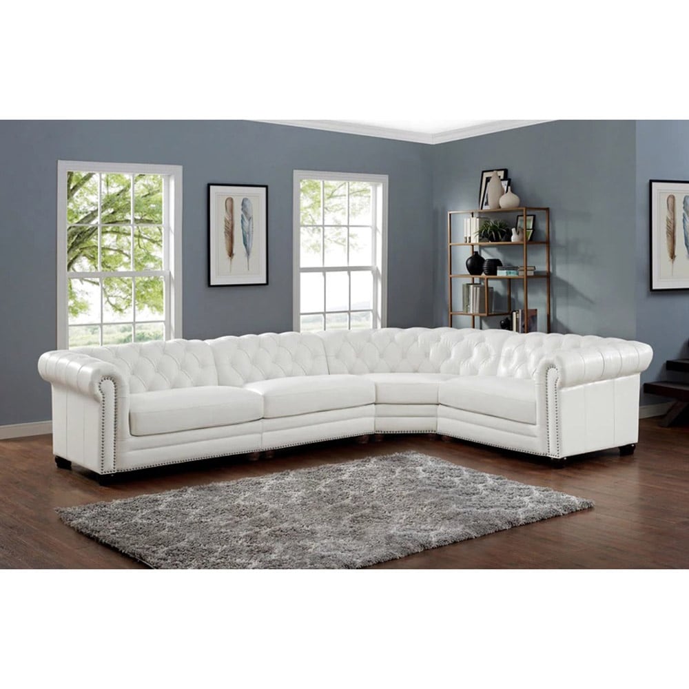 Hydeline Aliso Top Grain Leather L-Shape Chesterfield Sectional Sofa - L-Piece Sectional